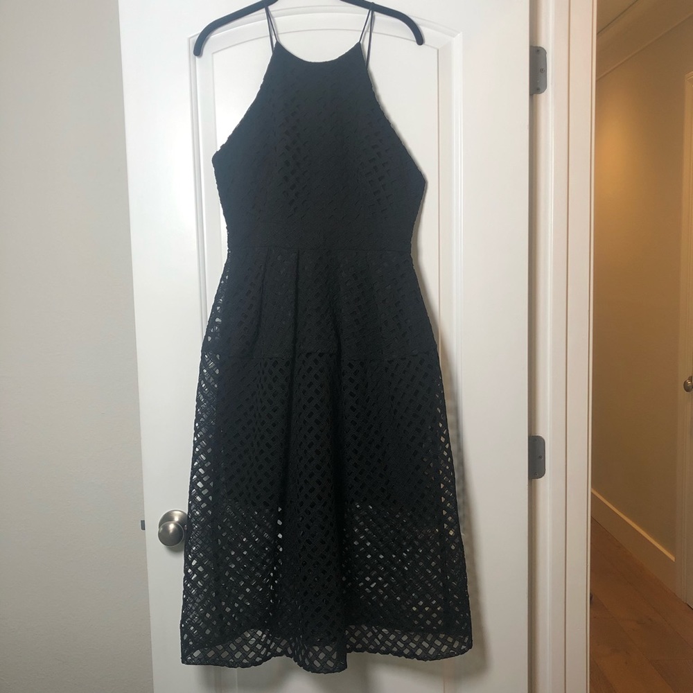 NICHOLAS Black Lattice Ball Dress Size 8 holiday open party formal - Picture 6 of 14